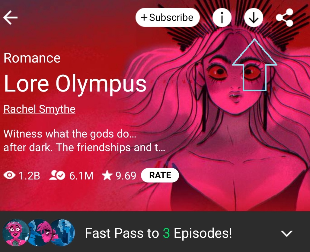  The image shows a Webtoon comic titled 'Lore Olympus' with a 'Fast Pass to 3 Episodes' button. The image represents the search query 'Limitations of reading Webtoon episodes before release in Indonesia'.